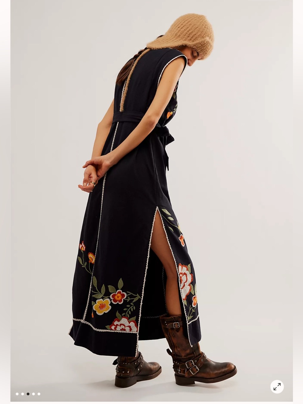 Free People Bo Embroidered Sleeveless Tie Waist Maxi Dress S - Picture 2 of 10